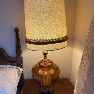 Diane Grant Hollywood Regency Amber Glass Table Lamp Pair
