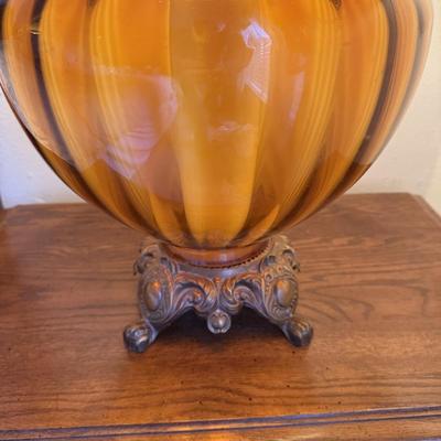Diane Grant Hollywood Regency Amber Glass Table Lamp Pair