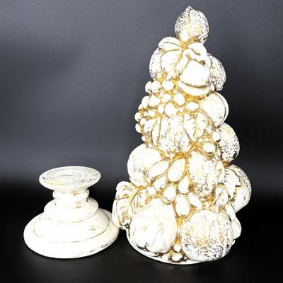 Vintage White and Gold Ceramic Fruit Tree