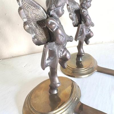 Set of 2 Brass Cherub Stocking Holders