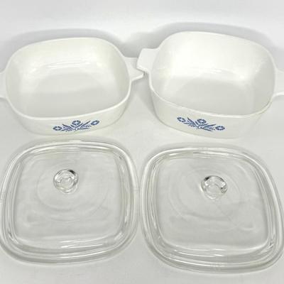 Blue Cornflower and French White CorningWare Lot - 6 Casserole Dishes and 3 Lids.