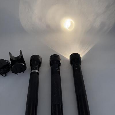 Set of 3 Heavy Duty MAGLITE Flashlights - 1 with Charger - 2 with Batteries
