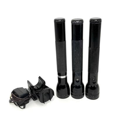 Set of 3 Heavy Duty MAGLITE Flashlights - 1 with Charger - 2 with Batteries