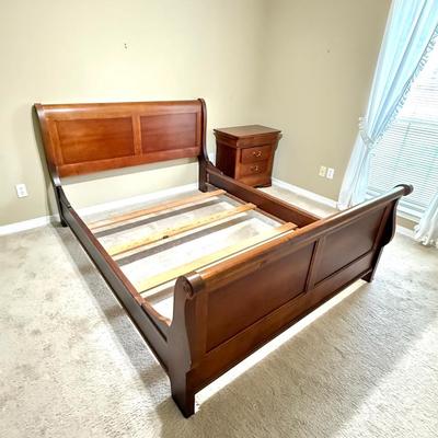 Vintage Solid Wood Hooker Furniture - Full Sized Bed Frame and Side Table