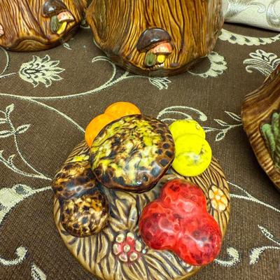 Set of 3 California Pottery Tree Stump Mushroom