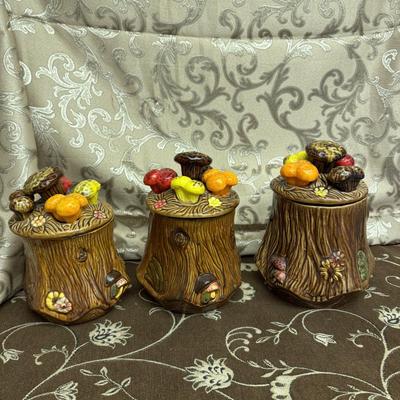 Set of 3 California Pottery Tree Stump Mushroom