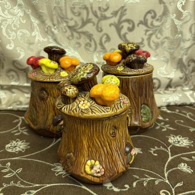 Set of 3 California Pottery Tree Stump Mushroom