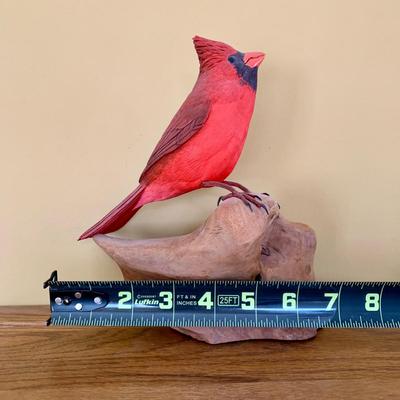 LOT 2 L: Cardinal Collection: Handmade & Signed Trinket Box, Hand Crafted Wooden Statue, & Framed Labeled Prints