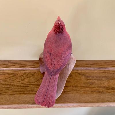 LOT 2 L: Cardinal Collection: Handmade & Signed Trinket Box, Hand Crafted Wooden Statue, & Framed Labeled Prints