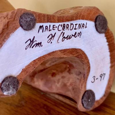 LOT 2 L: Cardinal Collection: Handmade & Signed Trinket Box, Hand Crafted Wooden Statue, & Framed Labeled Prints