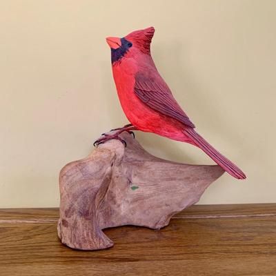 LOT 2 L: Cardinal Collection: Handmade & Signed Trinket Box, Hand Crafted Wooden Statue, & Framed Labeled Prints