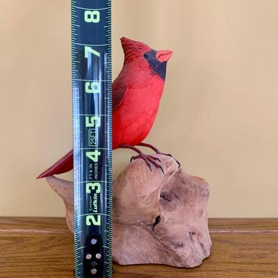 LOT 2 L: Cardinal Collection: Handmade & Signed Trinket Box, Hand Crafted Wooden Statue, & Framed Labeled Prints