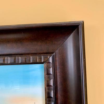 LOT 3 L: Framed & Signed Painting 2008 by Fran "Done - Peace": Boat on Lake at Sunset