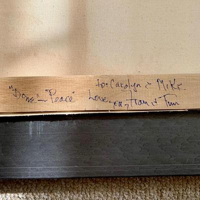 LOT 3 L: Framed & Signed Painting 2008 by Fran "Done - Peace": Boat on Lake at Sunset