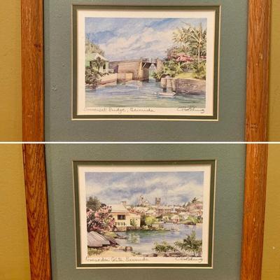 LOT 16 L: Framed & Signed Watercolor Prints "Summerset Bridge" & "Pomander Gate" Bermuda by C. Holding