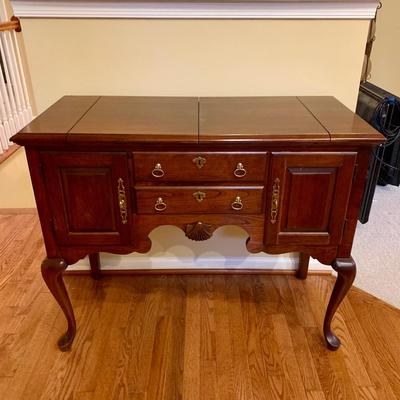 LOT 18 L & H: Pennsylvania House Expandable Sideboard Table & Ethan Allen Curio Cabinet / Hutch