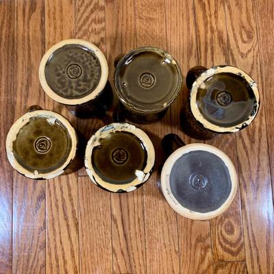 LOT 20 L: 1920's Nelson McCoy Sanitary Co. Buccaneer Pitcher w/ 6 Mugs & McCoy Pottery Mixing Bowl