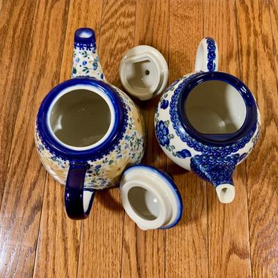 LOT 21 L: Handmade Blue & White Polish Stoneware Collection: Teapots, Mugs, Salt & Pepper Shakers, & More