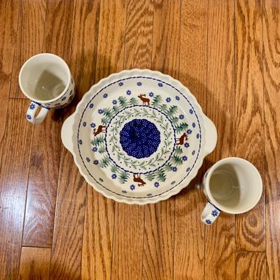 LOT 21 L: Handmade Blue & White Polish Stoneware Collection: Teapots, Mugs, Salt & Pepper Shakers, & More