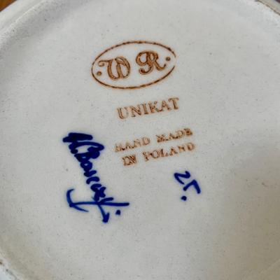 LOT 21 L: Handmade Blue & White Polish Stoneware Collection: Teapots, Mugs, Salt & Pepper Shakers, & More