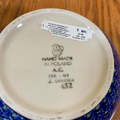 LOT 21 L: Handmade Blue & White Polish Stoneware Collection: Teapots, Mugs, Salt & Pepper Shakers, & More