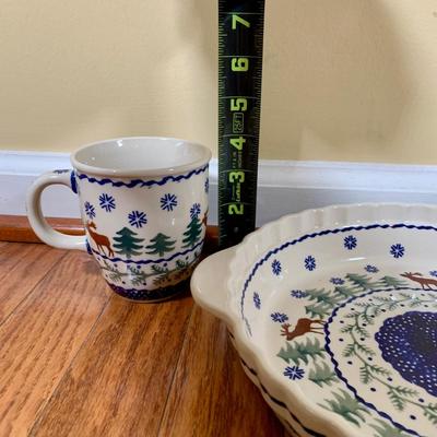 LOT 21 L: Handmade Blue & White Polish Stoneware Collection: Teapots, Mugs, Salt & Pepper Shakers, & More