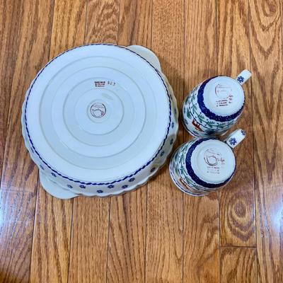 LOT 21 L: Handmade Blue & White Polish Stoneware Collection: Teapots, Mugs, Salt & Pepper Shakers, & More