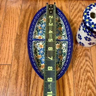 LOT 21 L: Handmade Blue & White Polish Stoneware Collection: Teapots, Mugs, Salt & Pepper Shakers, & More