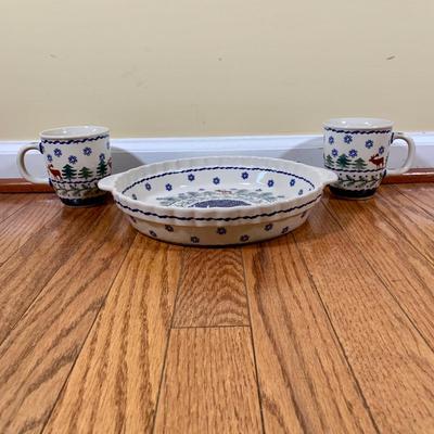 LOT 21 L: Handmade Blue & White Polish Stoneware Collection: Teapots, Mugs, Salt & Pepper Shakers, & More