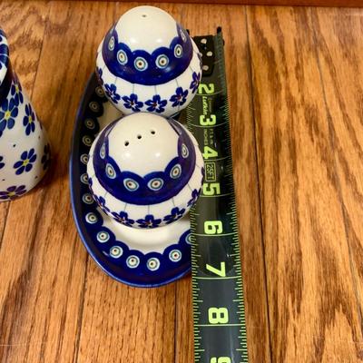 LOT 21 L: Handmade Blue & White Polish Stoneware Collection: Teapots, Mugs, Salt & Pepper Shakers, & More