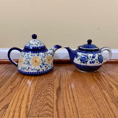 LOT 21 L: Handmade Blue & White Polish Stoneware Collection: Teapots, Mugs, Salt & Pepper Shakers, & More