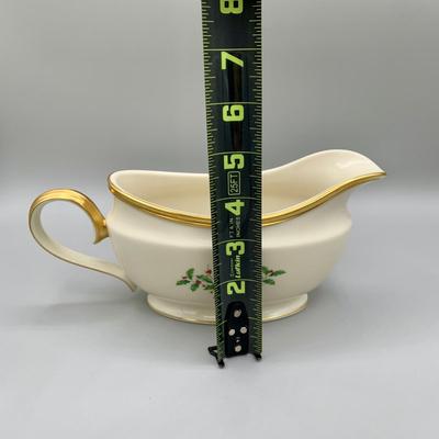 LOT 26 L: Lenox Holiday Dimension Collection Gravy Boat w/ Plate