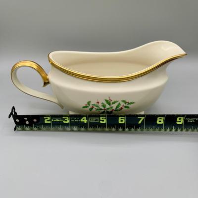 LOT 26 L: Lenox Holiday Dimension Collection Gravy Boat w/ Plate