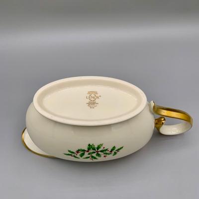 LOT 26 L: Lenox Holiday Dimension Collection Gravy Boat w/ Plate