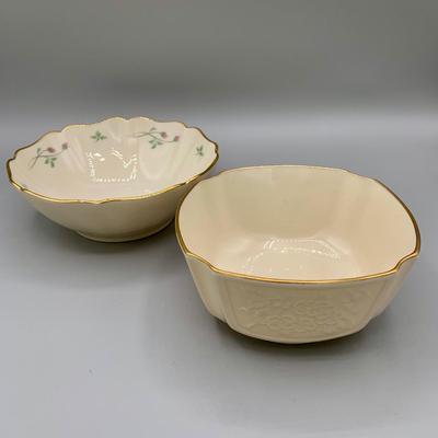 LOT 27 L: Lenox Holiday Dimension Collection Bowl, Silverplate Serving Spoon, Pfaltzgraff "Winterberry" Sweetener Holder, &...