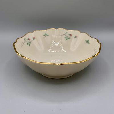 LOT 27 L: Lenox Holiday Dimension Collection Bowl, Silverplate Serving Spoon, Pfaltzgraff "Winterberry" Sweetener Holder, &...