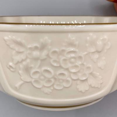 LOT 27 L: Lenox Holiday Dimension Collection Bowl, Silverplate Serving Spoon, Pfaltzgraff "Winterberry" Sweetener Holder, &...