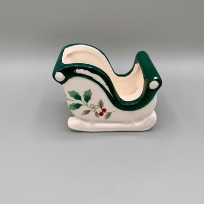 LOT 27 L: Lenox Holiday Dimension Collection Bowl, Silverplate Serving Spoon, Pfaltzgraff "Winterberry" Sweetener Holder, &...