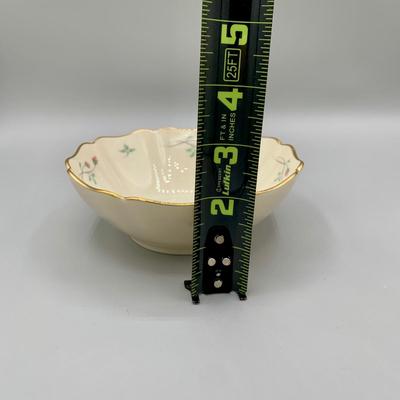 LOT 27 L: Lenox Holiday Dimension Collection Bowl, Silverplate Serving Spoon, Pfaltzgraff "Winterberry" Sweetener Holder, &...