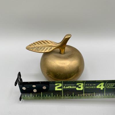 LOT 35 L: Brass Apple Bell, Schlabaugh & Sons Art Deco Miniature Desk Clock, Brass Pineapple Candle Pin, & Metal Star Decor