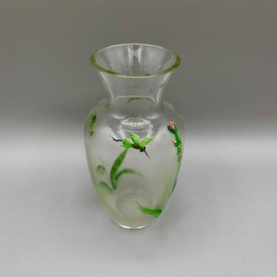 LOT 36 N: Handpainted Hummingbird Glass Vase, Kathy Seek Hummingbird Egg w/ Stand, Lenox Garden Frog, & More