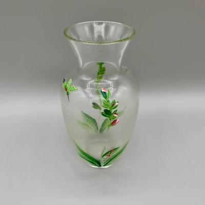 LOT 36 N: Handpainted Hummingbird Glass Vase, Kathy Seek Hummingbird Egg w/ Stand, Lenox Garden Frog, & More