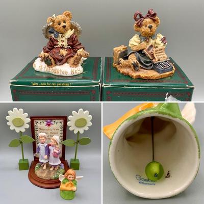 LOT 37 N: Amish Heritage Collection "Special Playmates", Signed 1982 Goebel Angel Bell, Boyds Bears Figurines, & More