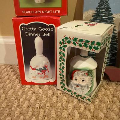 LOT 41B: Christmas Home Decor Collection - Boxed Night Light, Figurines & More w/ Painted Wood Scene, Fitz & Floyd Santa & More
