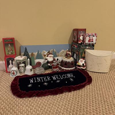 LOT 41B: Christmas Home Decor Collection - Boxed Night Light, Figurines & More w/ Painted Wood Scene, Fitz & Floyd Santa & More