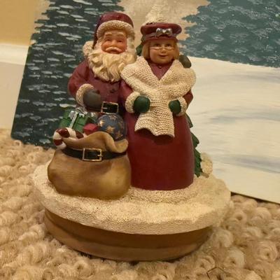 LOT 41B: Christmas Home Decor Collection - Boxed Night Light, Figurines & More w/ Painted Wood Scene, Fitz & Floyd Santa & More