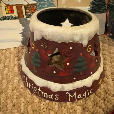 LOT 41B: Christmas Home Decor Collection - Boxed Night Light, Figurines & More w/ Painted Wood Scene, Fitz & Floyd Santa & More