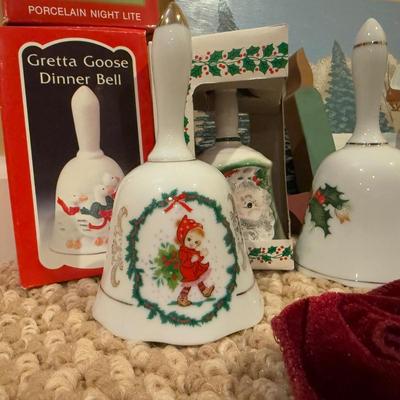 LOT 41B: Christmas Home Decor Collection - Boxed Night Light, Figurines & More w/ Painted Wood Scene, Fitz & Floyd Santa & More