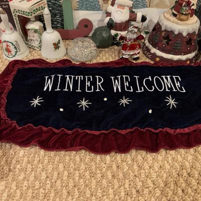 LOT 41B: Christmas Home Decor Collection - Boxed Night Light, Figurines & More w/ Painted Wood Scene, Fitz & Floyd Santa & More