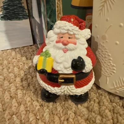 LOT 41B: Christmas Home Decor Collection - Boxed Night Light, Figurines & More w/ Painted Wood Scene, Fitz & Floyd Santa & More